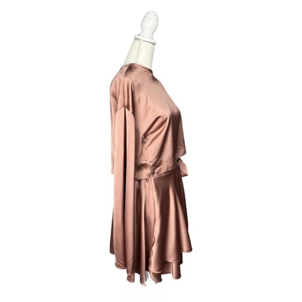 Satin Flute Sleeve Crop Top Shirt and Ballet Tie Mini Skirt Set Lavender Dress - Picture 2 of 4